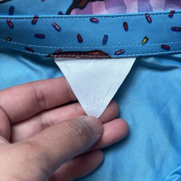 Retro Rifle Polo Shirt Men's Large Short Sleeve Blue Donuts AOP Golf Performance - Picture 6 of 8